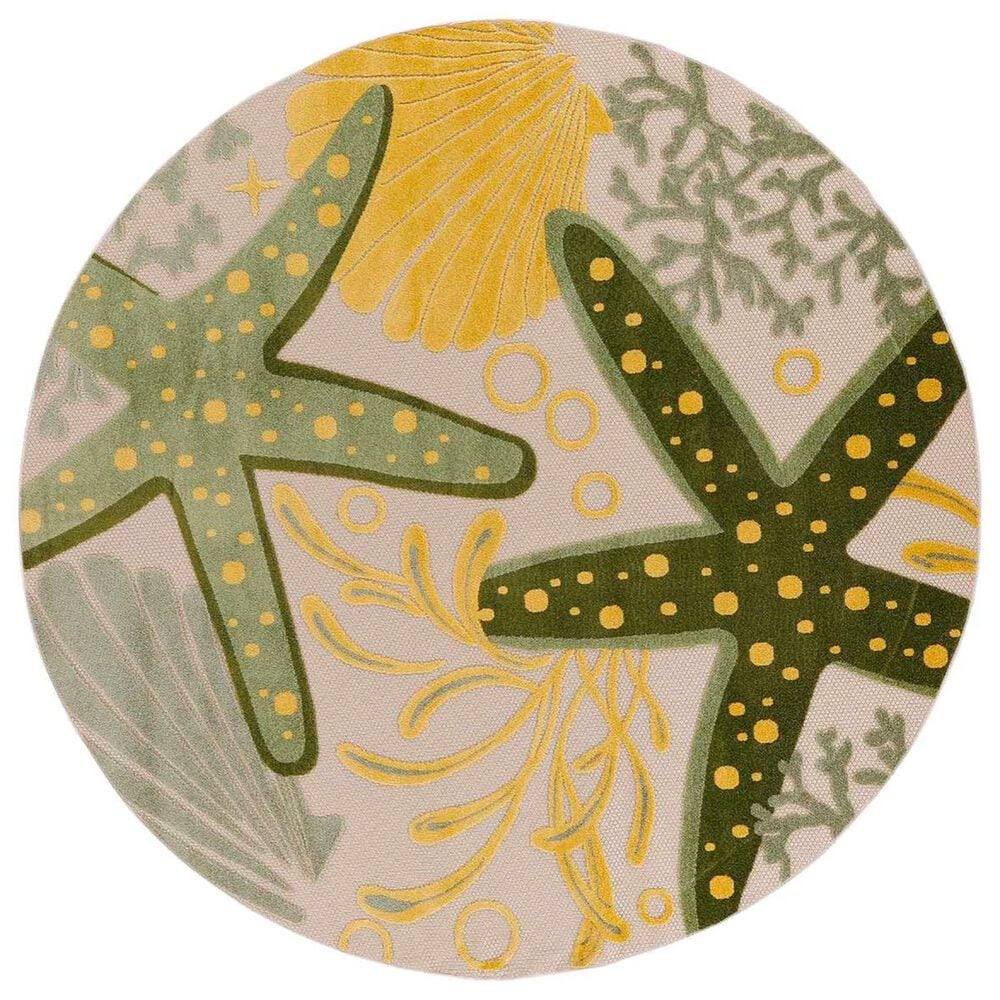 Nourison Aloha 5"3" Round Green and Yellow Indoor/Outdoor Area Rug, , large