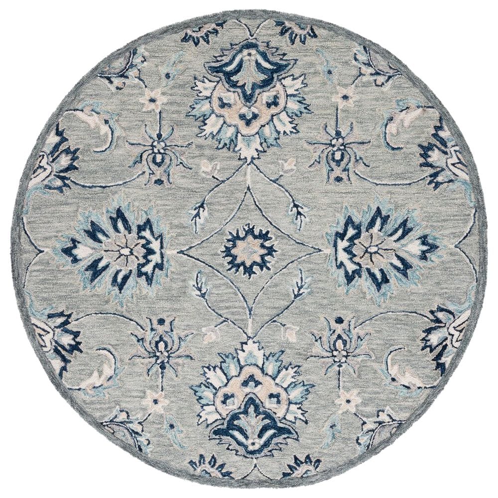 Safavieh Micro-Loop MLP387F 5" Round Gray and Blue Area Rug, , large