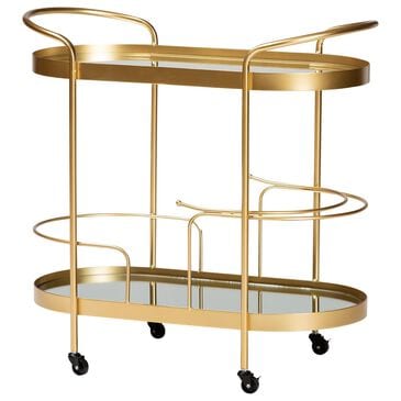 Baxton Studio Kamal 2-Tier Mobile Wine Bar Cart in Brushed Gold and Clear, , large