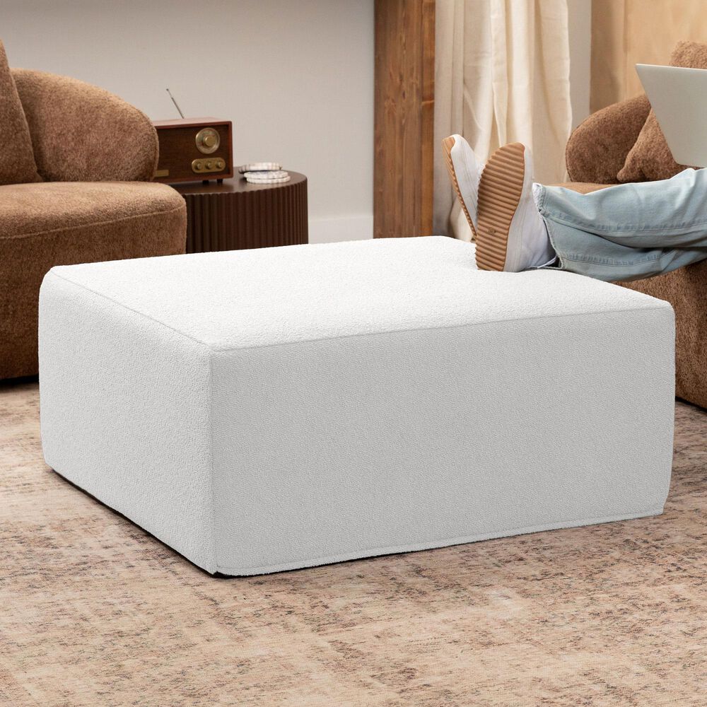 Jaxx Fairlie Boucle Fabric Ottoman in White, , large