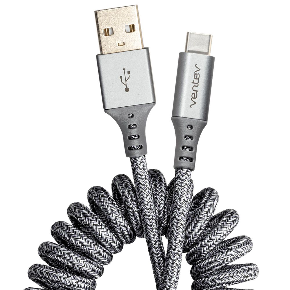 Ventev Chargesync Helix Coiled Usb A To Usb C Cable - Heather Gray, , large