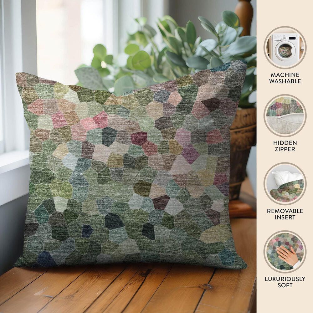 Dalyn Rug Company Kaleidoscope 22" Square Throw Pillow in Cactus, Olive, Plum, Pink, Teal, Purple and Brown, , large