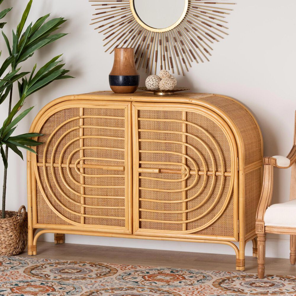 Baxton Studio Ovalet 2-Door Rattan Sideboard in Natural Brown, , large