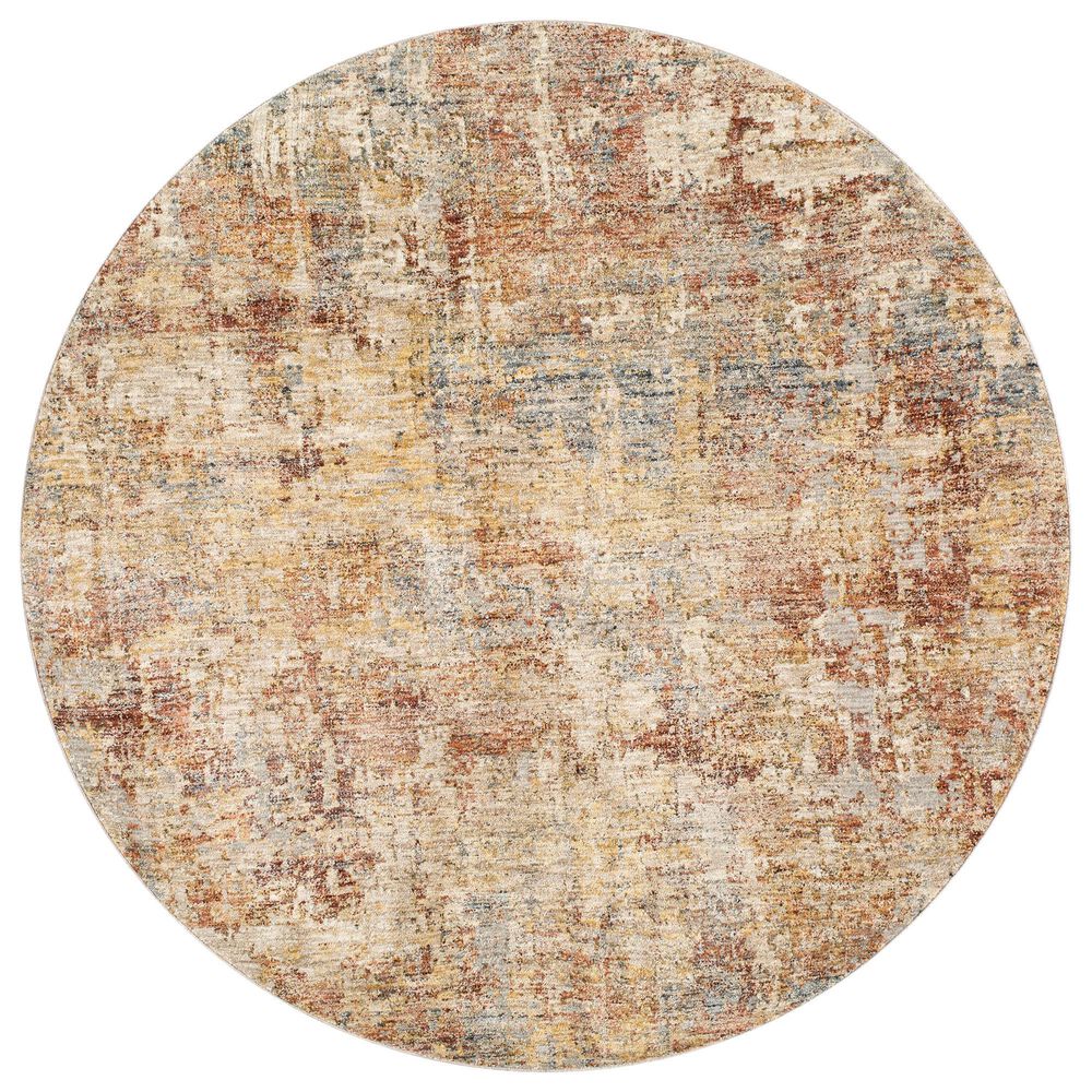 Surya Mona Lisa 6&#39;7&quot; Round Tan, Mustard, Dark Blue, Brick Red, Sage, Olive and Burgundy Area Rug, , large