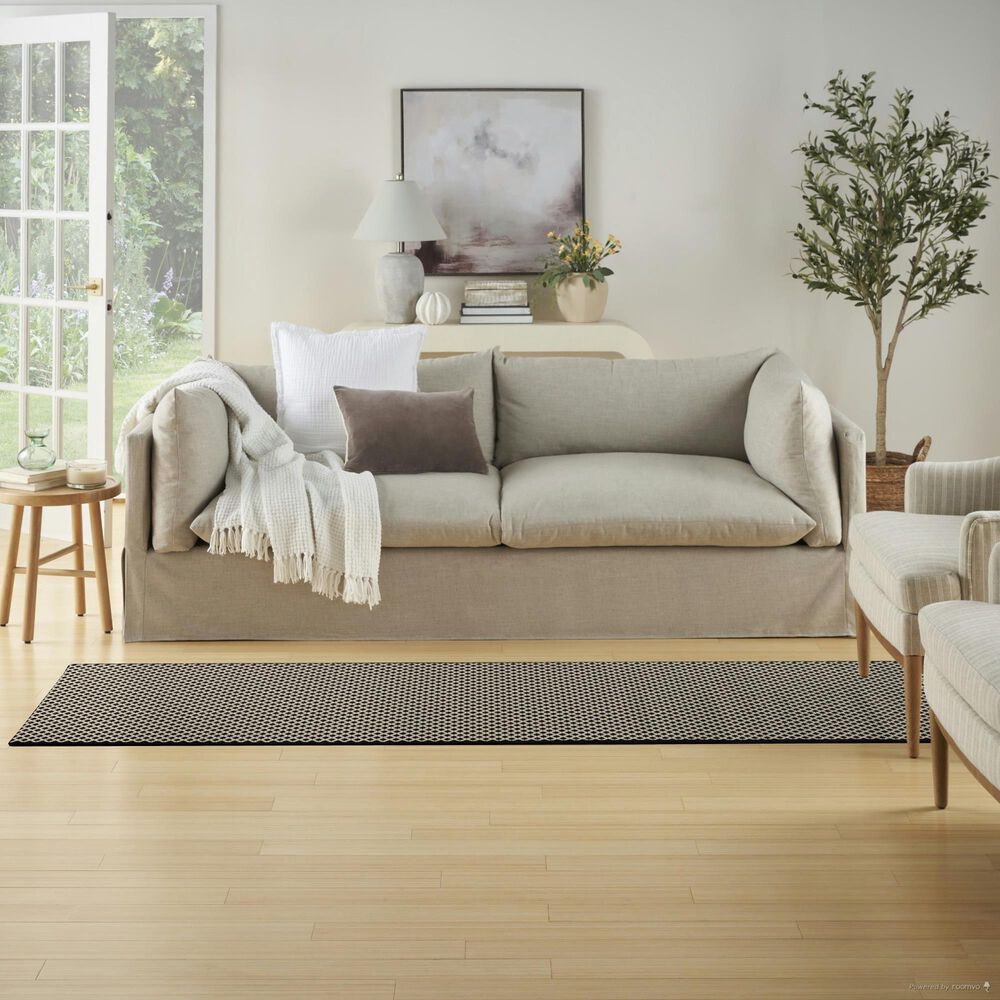 Nourison Courtyard Black and White 2&#39;2&quot; x 8&#39; Indoor/Outdoor Runner, , large