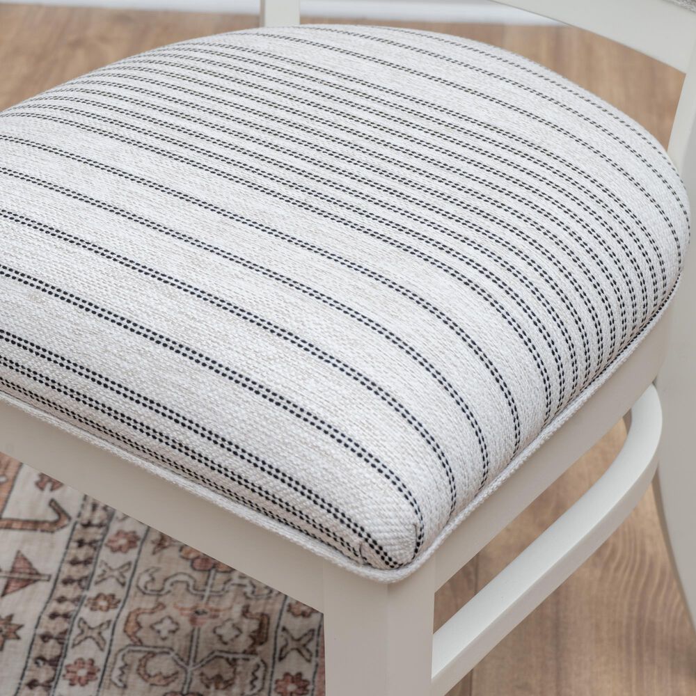 Linon Home Decor Lainey Side Chair with Light Grey Stripe Cushion in White (Set of 2), , large