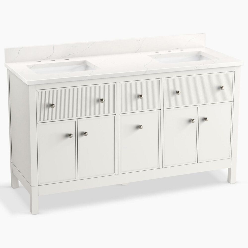 Kohler Malin 60" Double Bathroom Vanity in White with 3 cm White Quartz Top and Rectangular Sinks, , large
