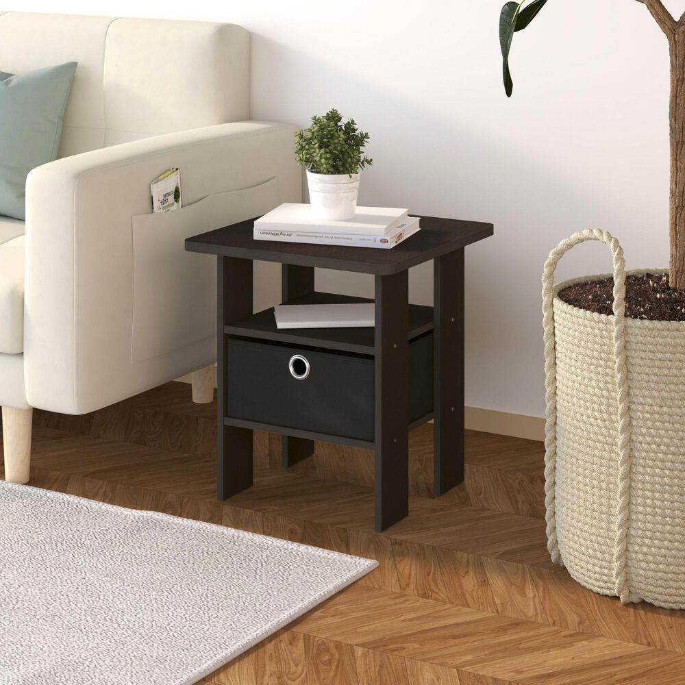 HOMLUX 2-Piece 1-Shelf End Table with Bin Drawer in Dark Brown, , large