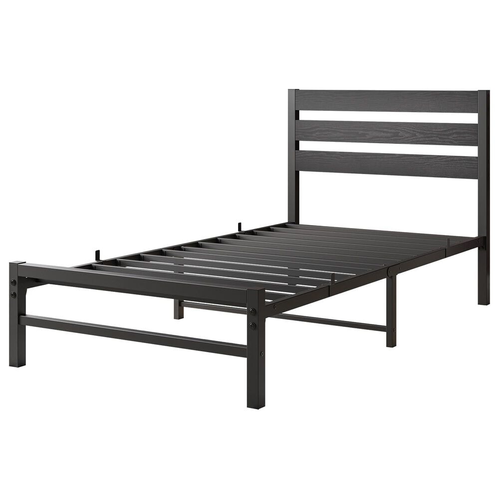 Hearth and Haven Twin Platform Bed Frame with Wood Headboard in Black, , large