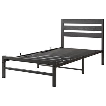 Hearth and Haven Twin Platform Bed Frame with Wood Headboard in Black, , large