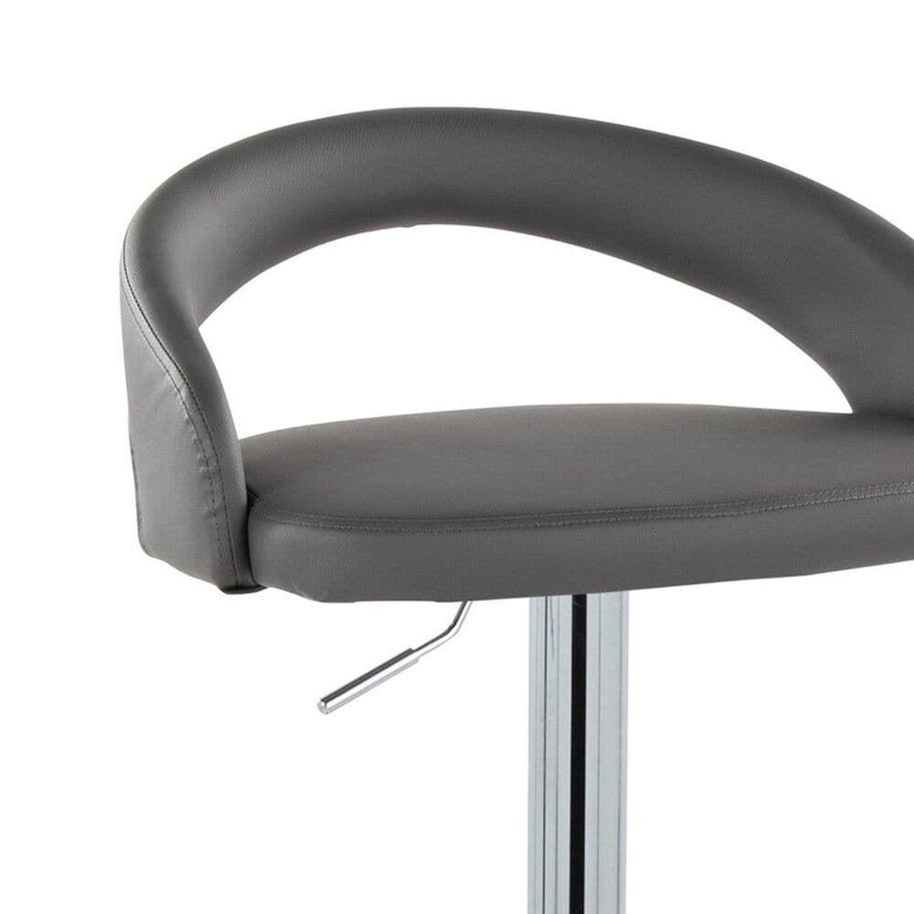 LumiSource Grotto Swivel Adjustable Bar Stool with Grey Faux Leather Upholstery in Chrome (Set of 2), , large