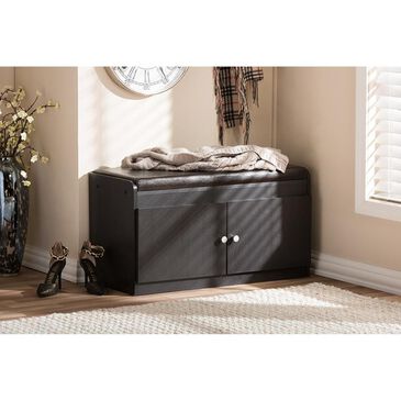 Baxton Studio 2-Door Shoe Cabinet with Seating Bench in Dark Brown, , large