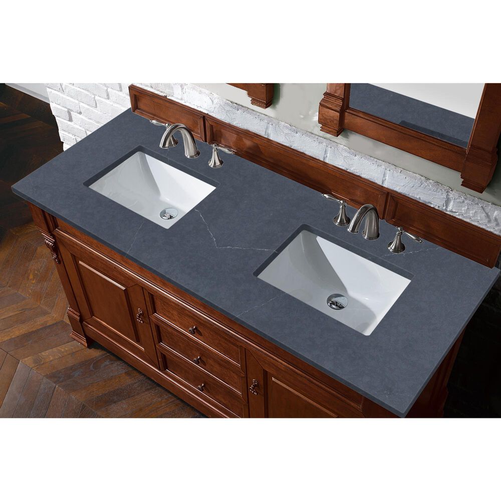 James Martin Vanities Brookfield 60&quot; Double Bathroom Vanity in Warm Cherry with 3 cm Charcoal Soapstone Quartz Top and Rectangle Sink, , large