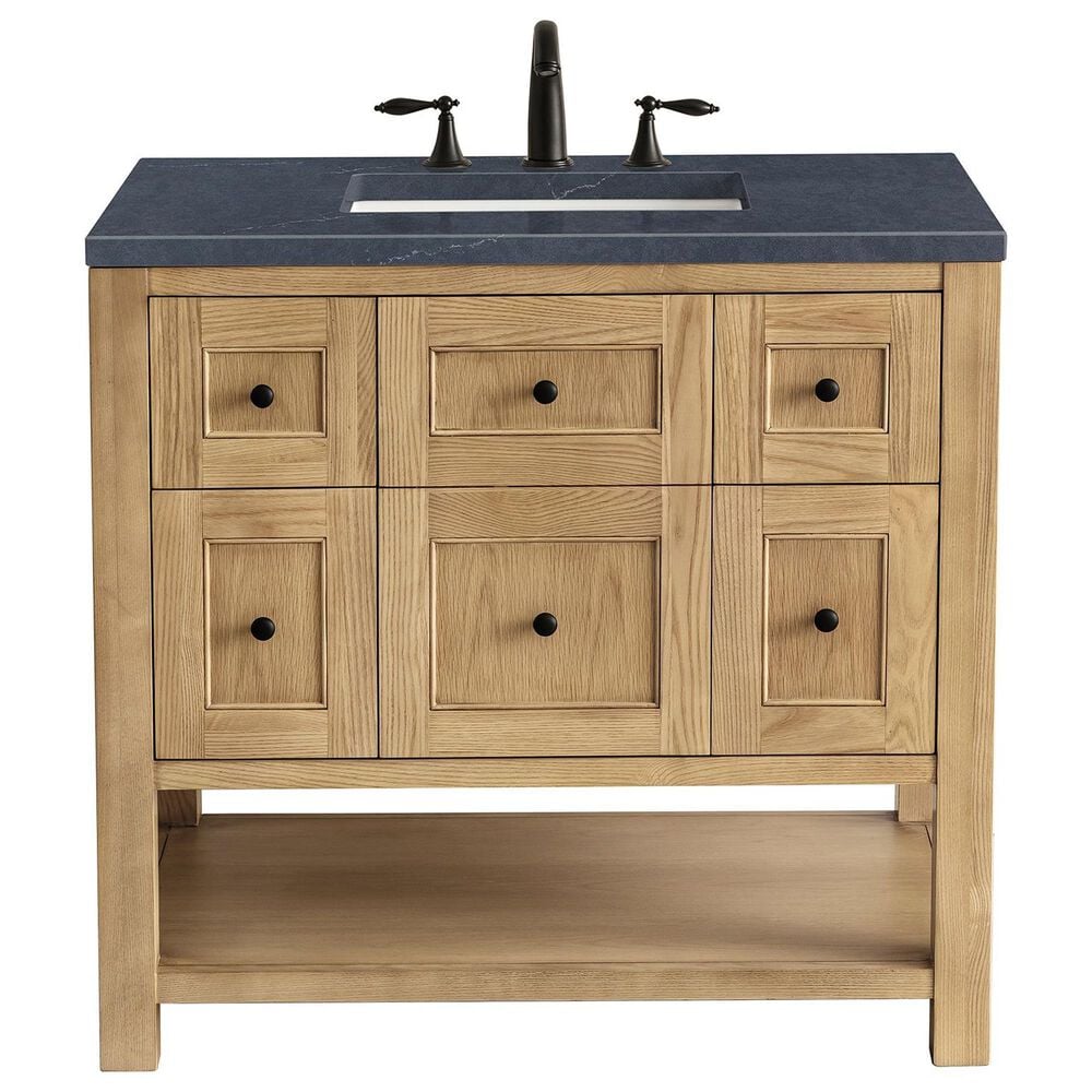 James Martin Vanities Breckenridge 36" Single Bathroom Vanity in Light Natural Oak with 3 cm Charcoal Soapstone Quartz Top and Rectangular Sink, , large
