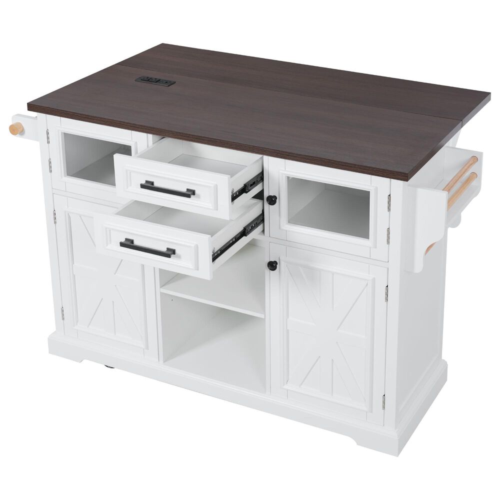 HOMLUX 54.9" Kitchen Island with Drop Leaf in White and Brown, , large