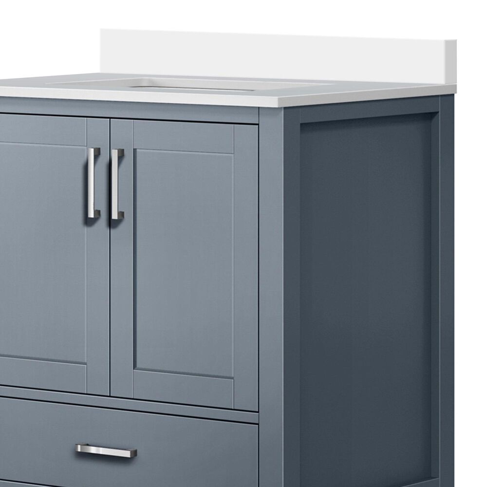 Lexora Home Jacques 30&quot; Single Bathroom Vanity in Dark Grey with 2 cm White Cultured Marble Top and Rectangular Sink, , large