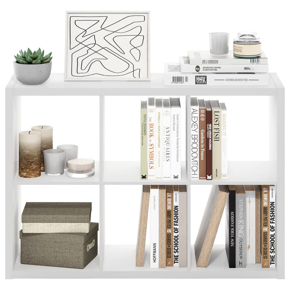 HOMLUX 6-Cube Reversible Open Back Bookshelf in White, , large