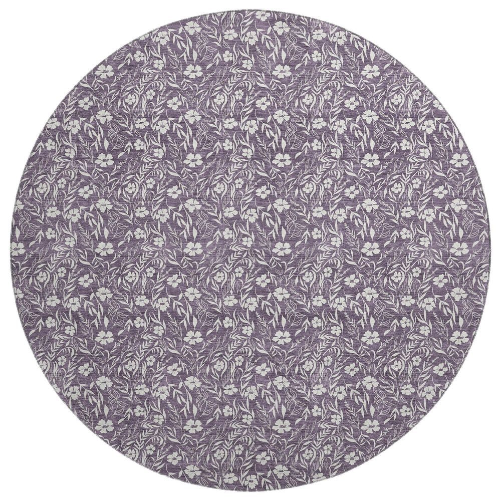 Dalyn Rug Company Soft Essentials Floral Purple 8" Round Indoor/Outdoor Area Rug, , large