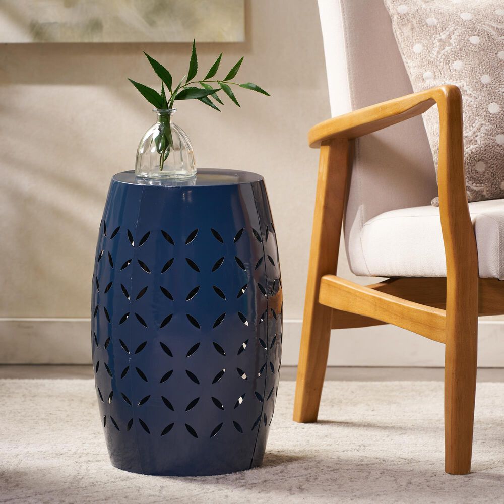 Hearth and Haven Lilac Outdoor Metal Side Table with Cylindrical Design in Dark Blue, , large