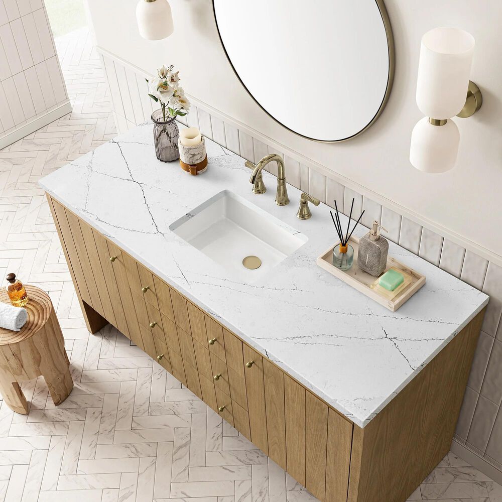 James Martin Vanities Hudson 60&quot; Single Bathroom Vanity in Light Natural Oak with 3 cm Ethereal Noctis Quartz Top and Rectangular Sink, , large