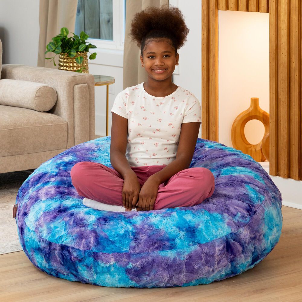 Jaxx Lil' Cuddler Cocoon Jr Kids Faux Fur Bean Bag Lounger in Tie-Dye Mystic Blue and Purple, , large