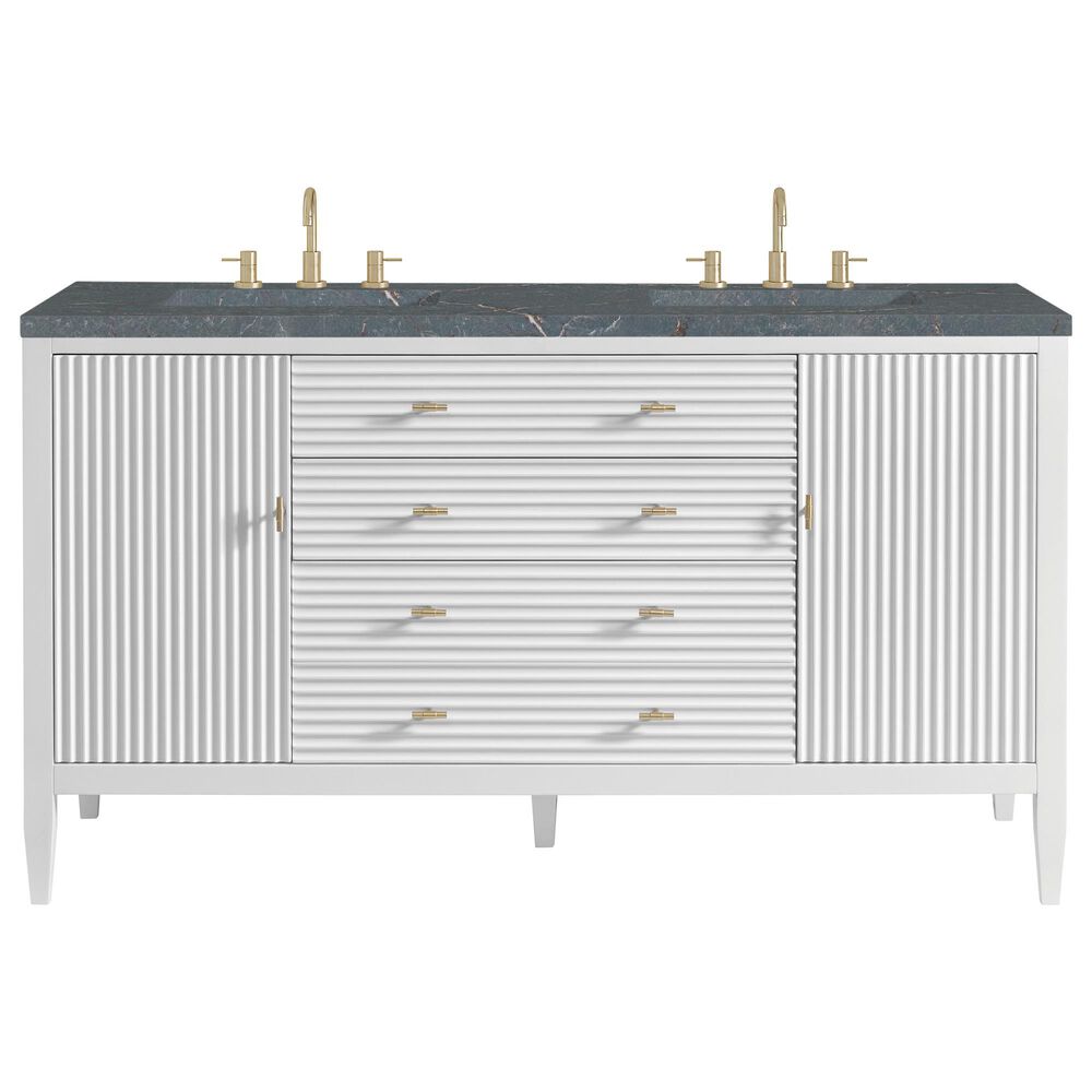 James Martin Vanities Myrrin 60&quot; Double Vanity in Bright White with 3 cm Parisien Bleu Quartz Top, , large