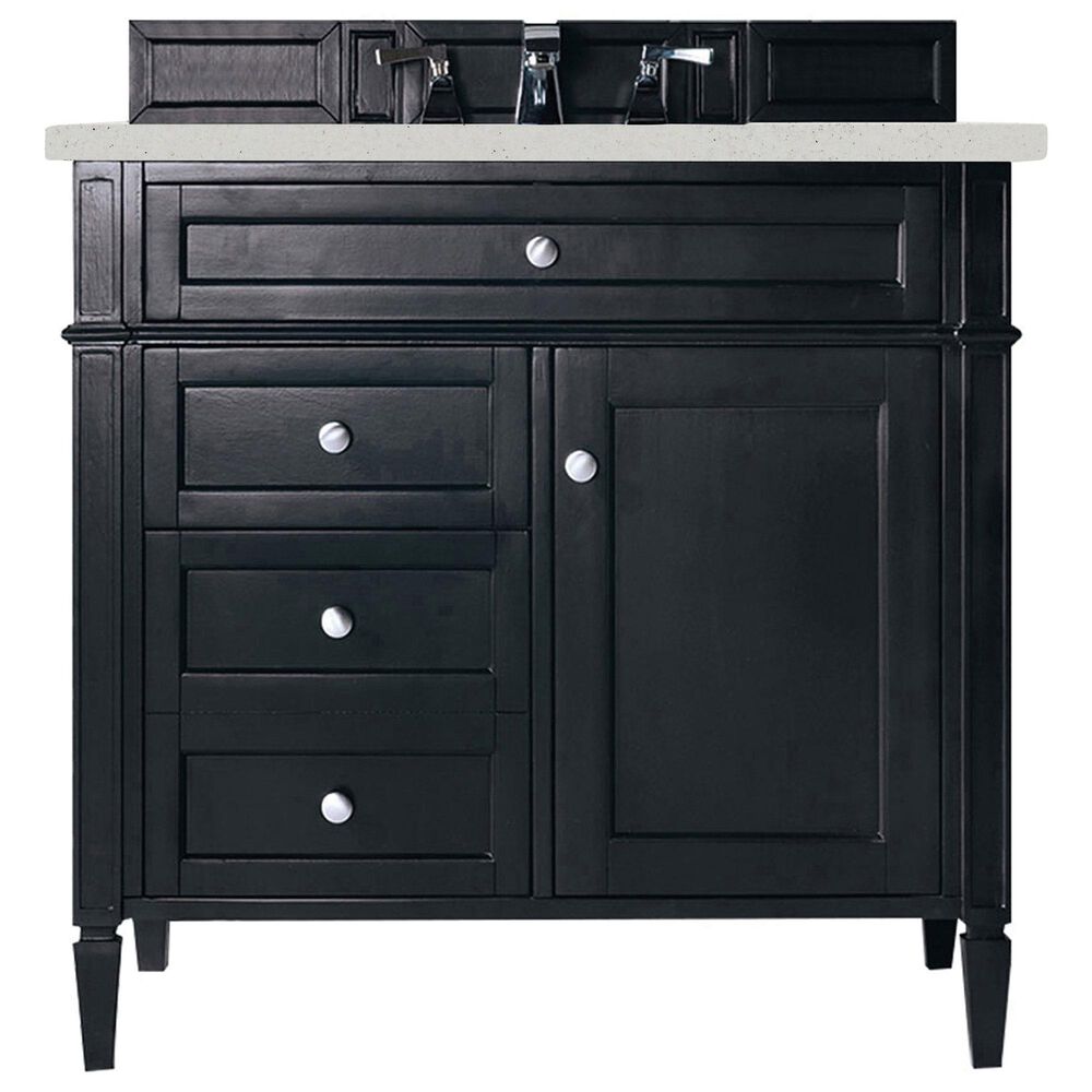 James Martin Vanities Brittany 36" Single Bathroom Vanity in Black Onyx with 3 cm Lime Delight Quartz Top and Rectangular Sink, , large
