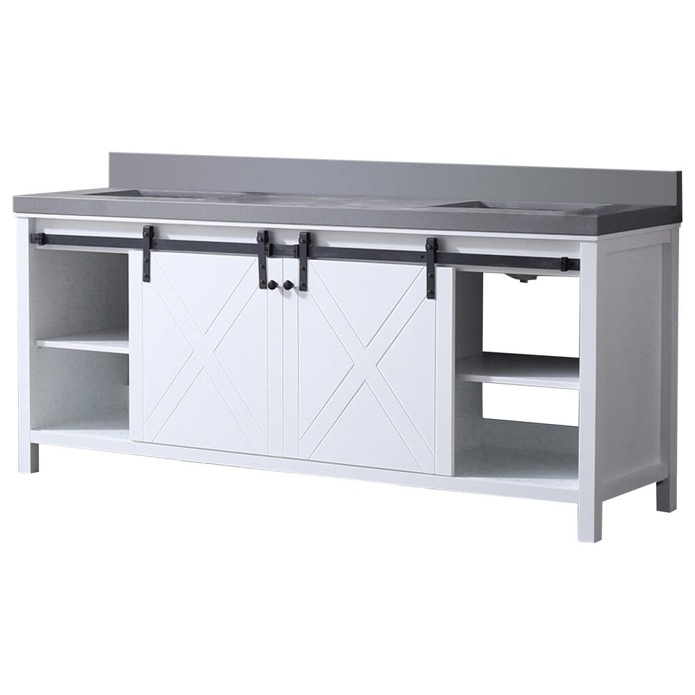 Lexora Home Marsyas 80&quot; Double Bathroom Vanity in White with Grey Quartz Top and Rectangular Sinks, , large