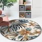 L&R Resources Sinuous Tropical Paradise Floral 6" Round White, Blue and Tan Area Rug, , large