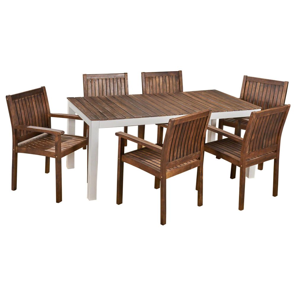 Noble House Bodum 7-Piece Patio Dining Set in Dark Brown and White, , large