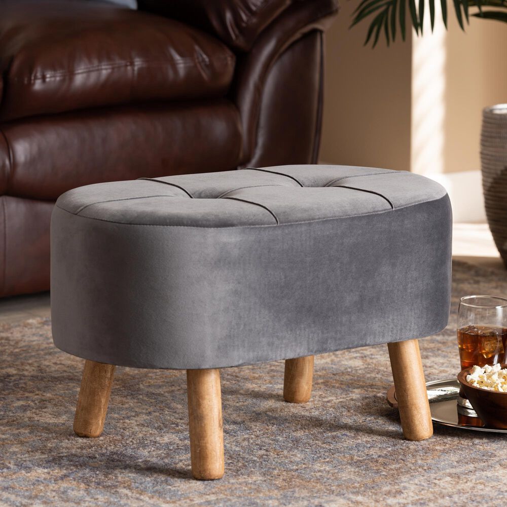 Baxton Studio Simone Upholstered Ottoman in Grey, , large