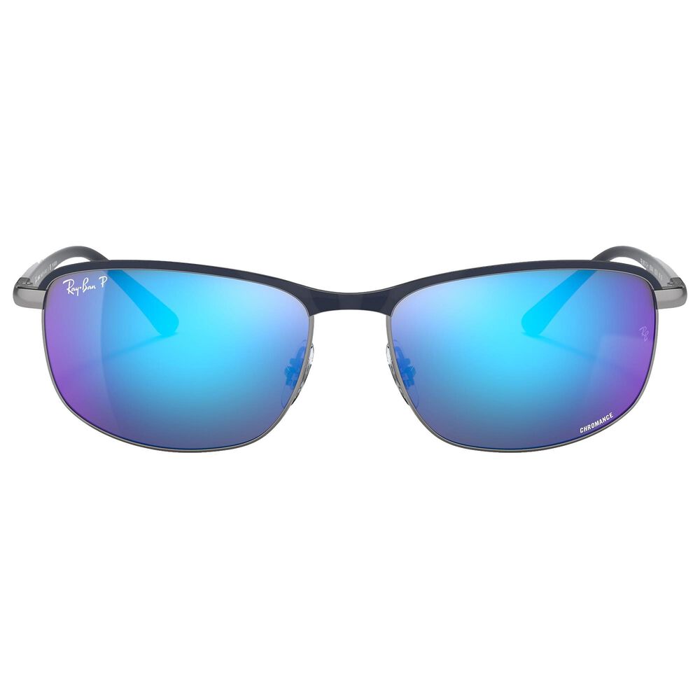 Ray-Ban Chromance Sunglasses with Grey and Blue Lenses in Matte Blue On Gunmetal, , large