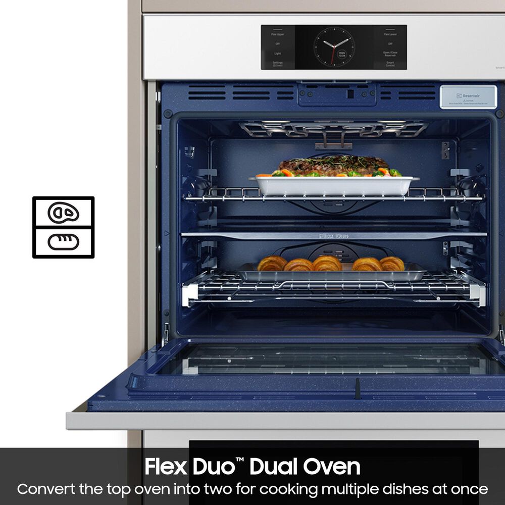 Samsung Bespoke 2-Piece Kitchen Package with White Bespoke 30" Double Wall Oven and Black 36" Induction Cooktop, , large