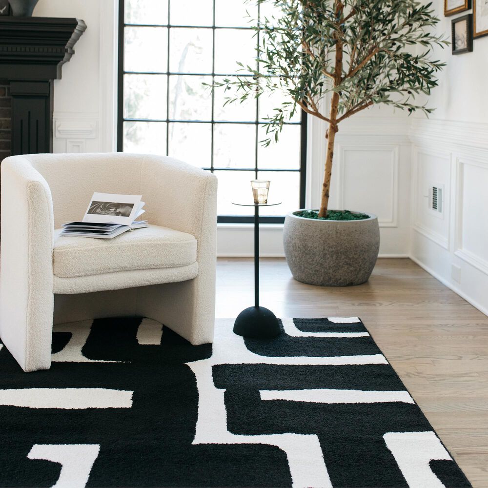 ROW by Oriental Weavers Quinn Abstract Black and Ivory 2' x 7' Runner, , large