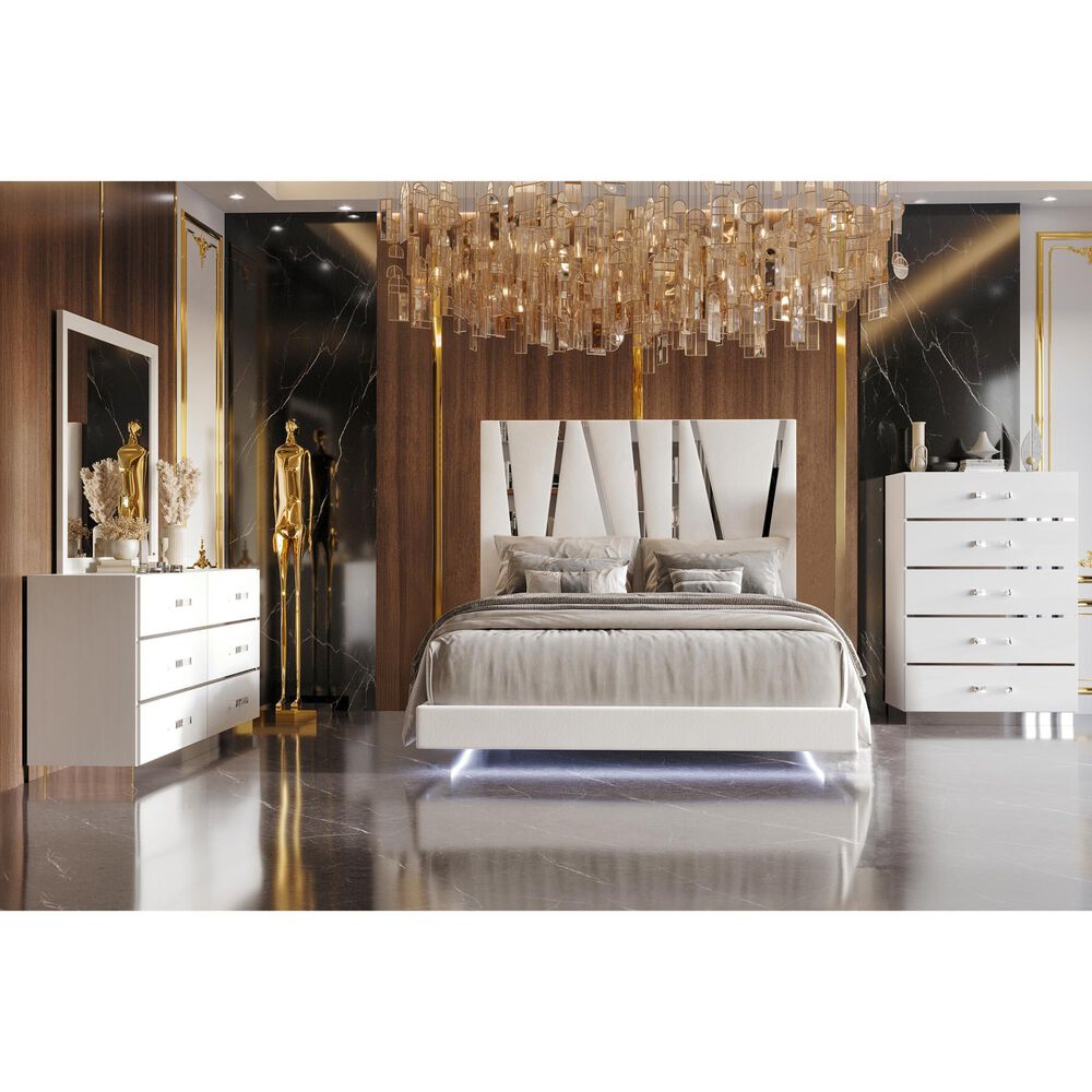 New Heritage Europa California King Upholstered Panel Bed with Lighting in White, , large