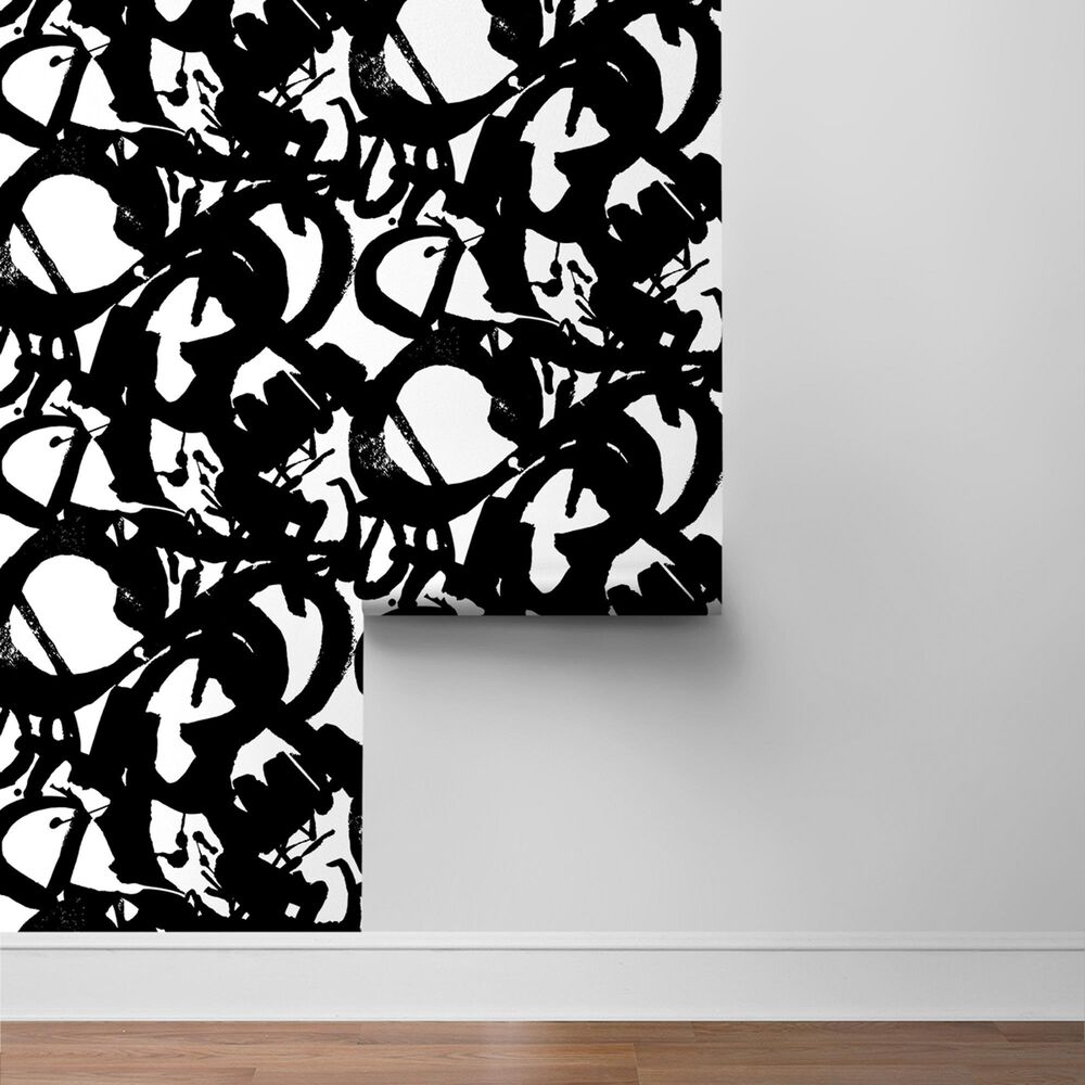 Wallquest Inkblot 216&quot; x 20.5&quot; Peel and Stick Wallpaper in Onyx, , large