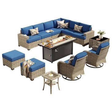 HOMLUX 13-Piece Patio Conversation Set with 54" Fire Pit Table in Navy Blue, , large