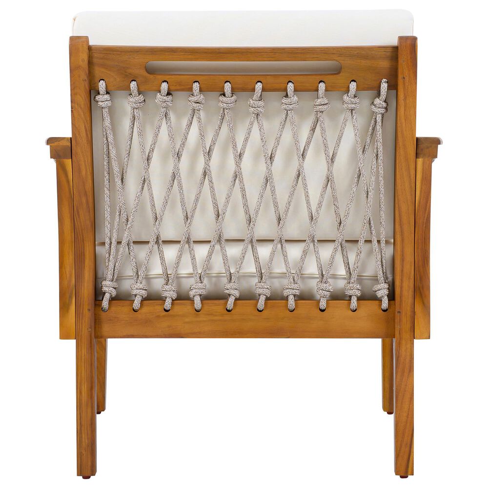 Hearth and Haven Outdoor Club Chair with Handwoven Rope Armrest and Light Teak Frame in Cream, , large