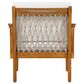 Hearth and Haven Outdoor Club Chair with Handwoven Rope Armrest and Light Teak Frame in Cream, , large