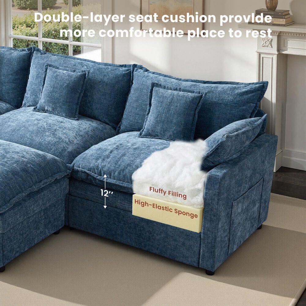 HOMLUX 107.87" Ultra-Comfort Chenille Sectional Sofa Set in Blue, , large