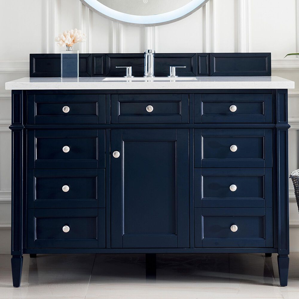 James Martin Vanities Brittany 48" Single Bathroom Vanity in Victory Blue with 3 cm Eternal Jasmine Pearl Quartz Top and Rectangle Sink, , large