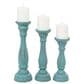 Maple and Jade Turned Pillar Decorative Candle Holder in Distressed Blue and Brown (Set of 3), , large