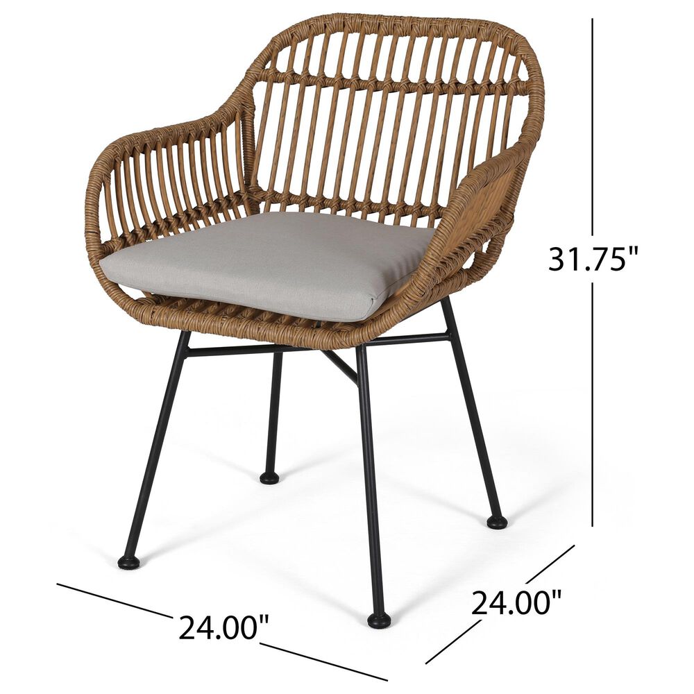 Hearth and Haven Rodney Outdoor Chair with Beige Cushion in Brown &#40;Set of 2&#41;, , large