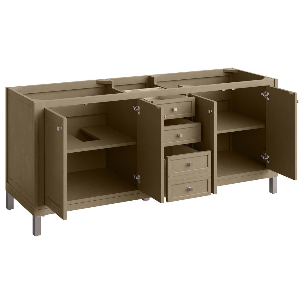 James Martin Vanities Chicago 72" Double Bathroom Vanity in Walnut Whisper with 3 cm Ethereal Noctis Quartz Top, Rectangular Sinks and FreePower Wireless Charger, , large