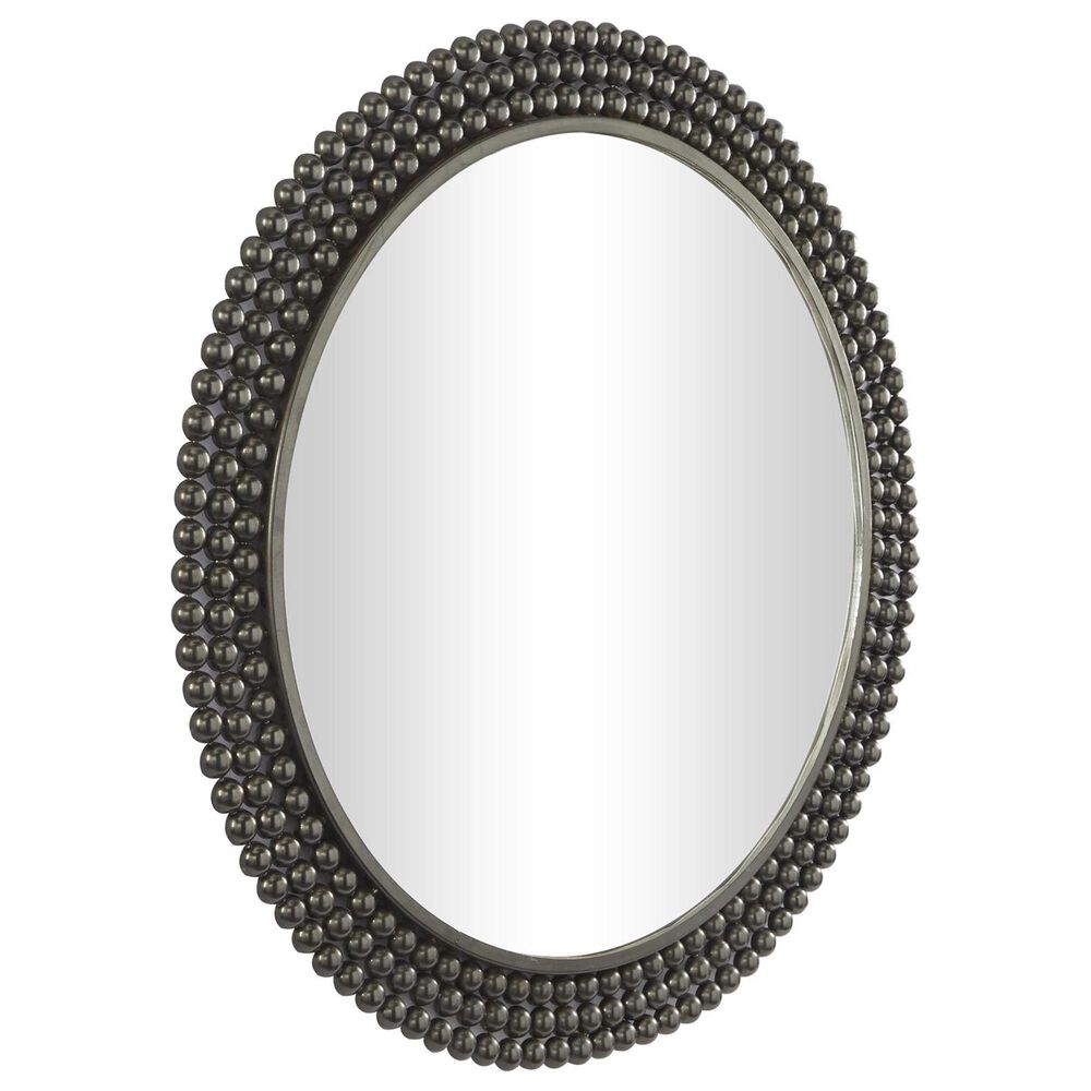 Maple and Jade 32&quot; Round Metal Wall Mirror with Beaded Detailing in Black, , large