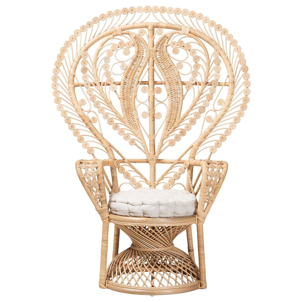 Baxton Studio Fedra Patio Accent Chair with Natural Brown Rattan in White, , large