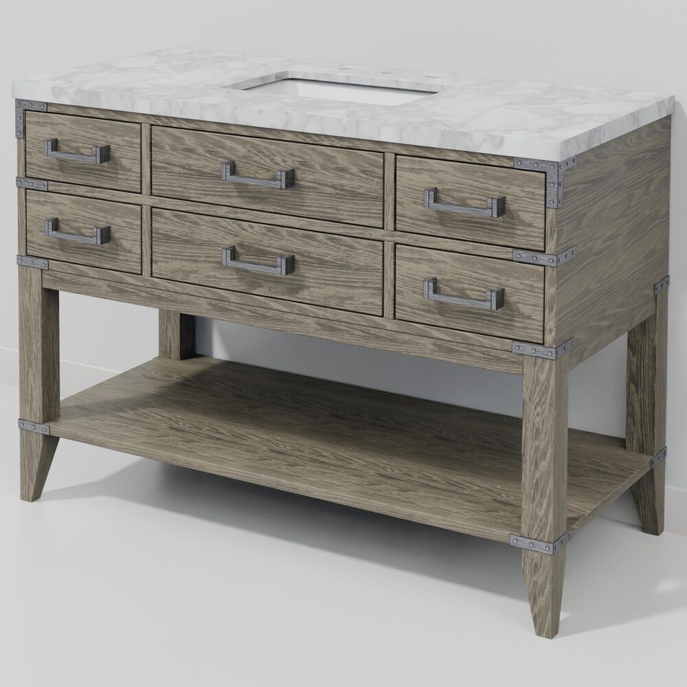 Lexora Home Norwalk 48" Single Bathroom Vanity in Grey Oak with White Carrara Marble Top  and Rectangle Sink, , large