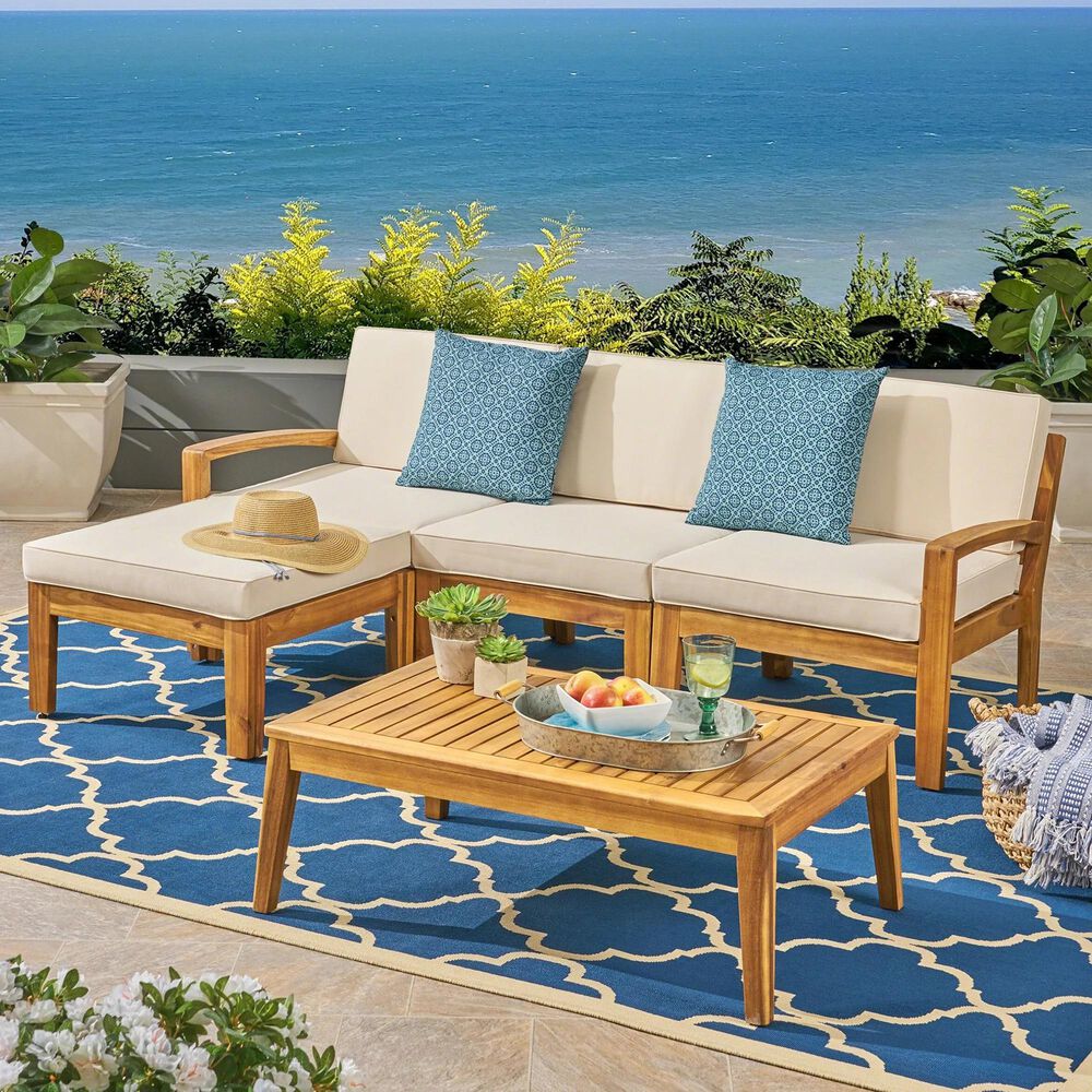 Noble House Wilcox 5-Piece Patio Sectional Sofa Set in Beige, , large