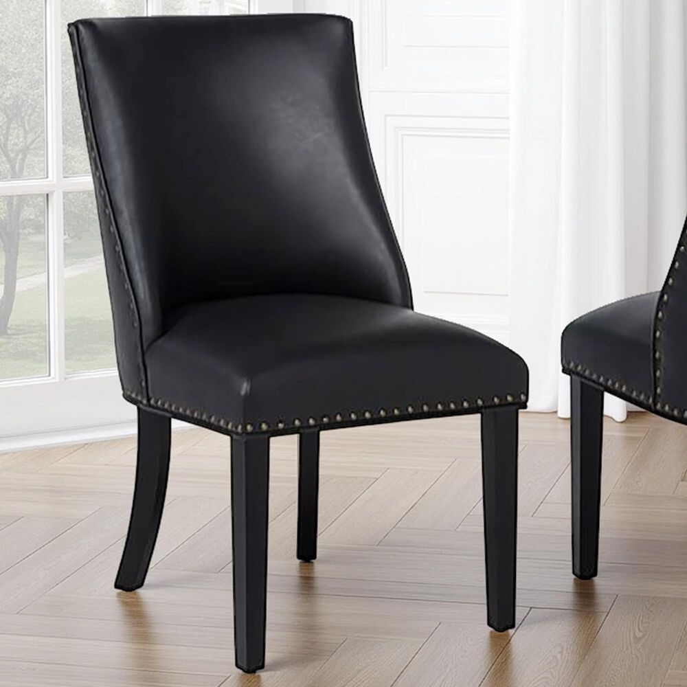 Linon Home Decor Adler Side Chair with Black Faux Leather Cushion in Black, , large