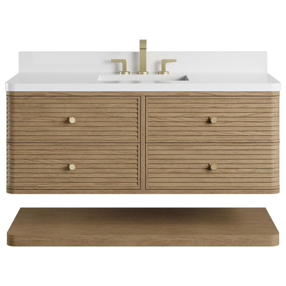 James Martin Allamari 48" Single Bathroom Vanity in Dune Mist with 3 cm White Zeus Silestone Top and Rectangular Sink, , large